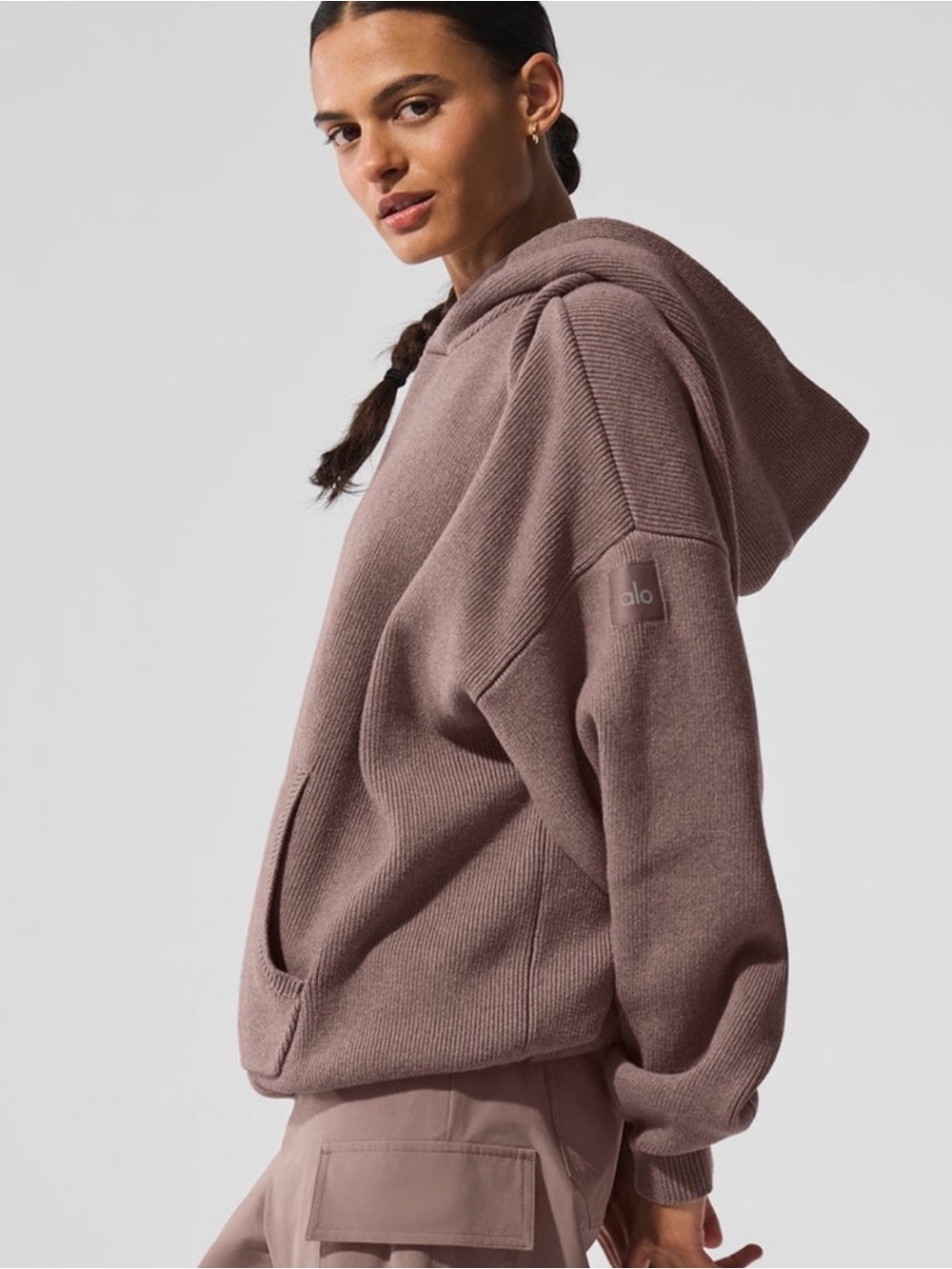 NWT Alo Scholar Hooded Sweater in Mushroom Heather